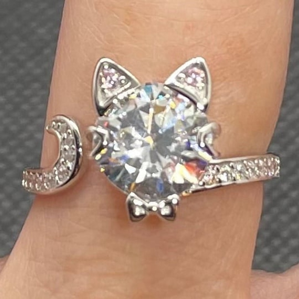 Sterling Silver Adjustable Cat Head & Tail Ring